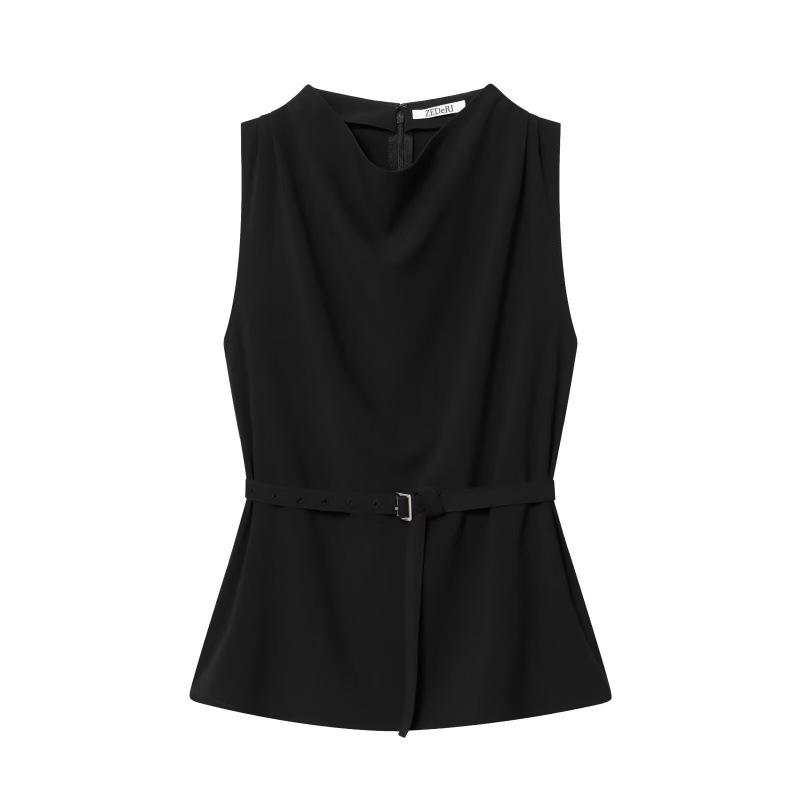 2026 Spring European & American Style Fashionable Sleeveless Belted Top Medium