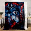 Vivid Blue and Red Wolf Illustration Blanket Flannel blanket for bedroom, living room, sofa, and nap sofas.