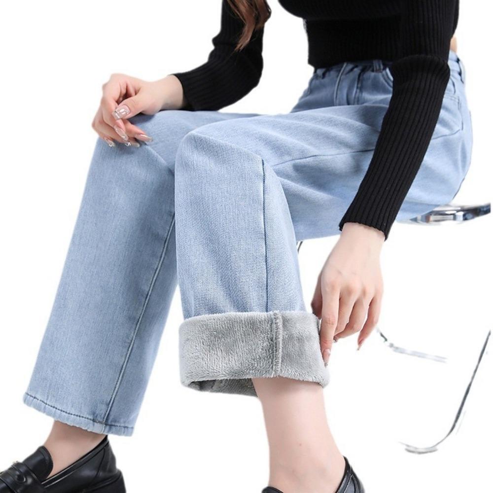 High Street Adjustable Wide Leg Jeans Women's Spring and Autumn New Drop High Waist Skinny Straight Floor Mopping Jeans