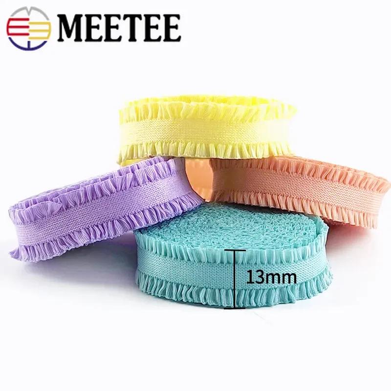 5/10Yards Meetee 12mm Ruffled Elastic Band Colorful Pleated Stretch Lace Trim Headdress Ribbon DIY Garment Sewing Accessories