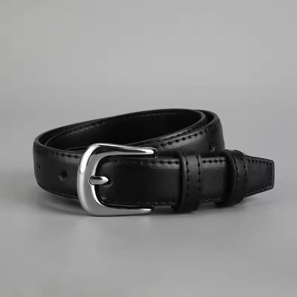 Women's Belt Fashion Pin Buckle Thin Belt Genuine Luxury Soft Belt Women with Cargo Pants Jeans Belts Black PU Leather Belt