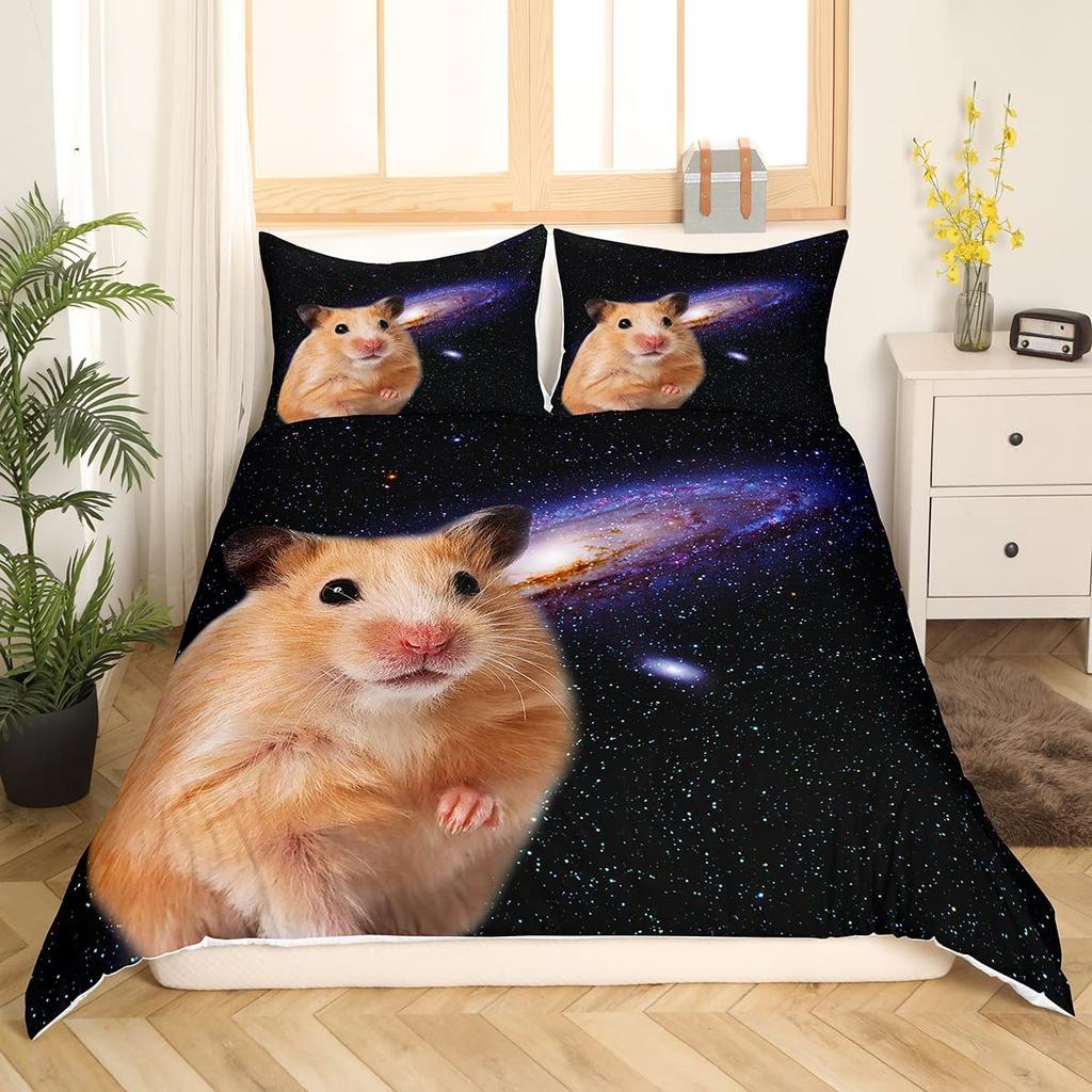 Guinea Pig King Queen Bedding Set Lovely Cartoon Mouse Duvet Cover Flower Plant Animal Comforter Cover Polyester Quilt Cover