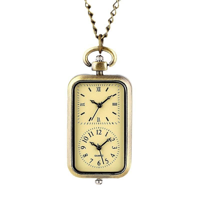Retro Bronze Steampunk Dual Face Dual Movement Quartz Pocket Watch Necklace Clock Men s And Women s Gifts бронзовый