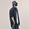 Japanische Retro-Modemarke, Sommer, lockeres Denim-Kurzarmhemd, künstlerisches Jugend-Arbeitshemd, mehrlagige Jacke für Herren und Damen