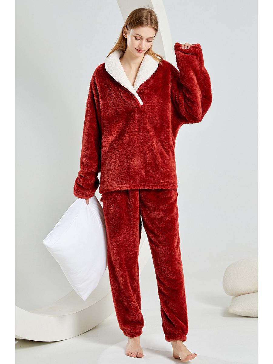 

Женская зимняя пижама из длинного плюша 2025 года, большого размера, европейско-американский рождественский комплект для дома L (66kg-75kg)