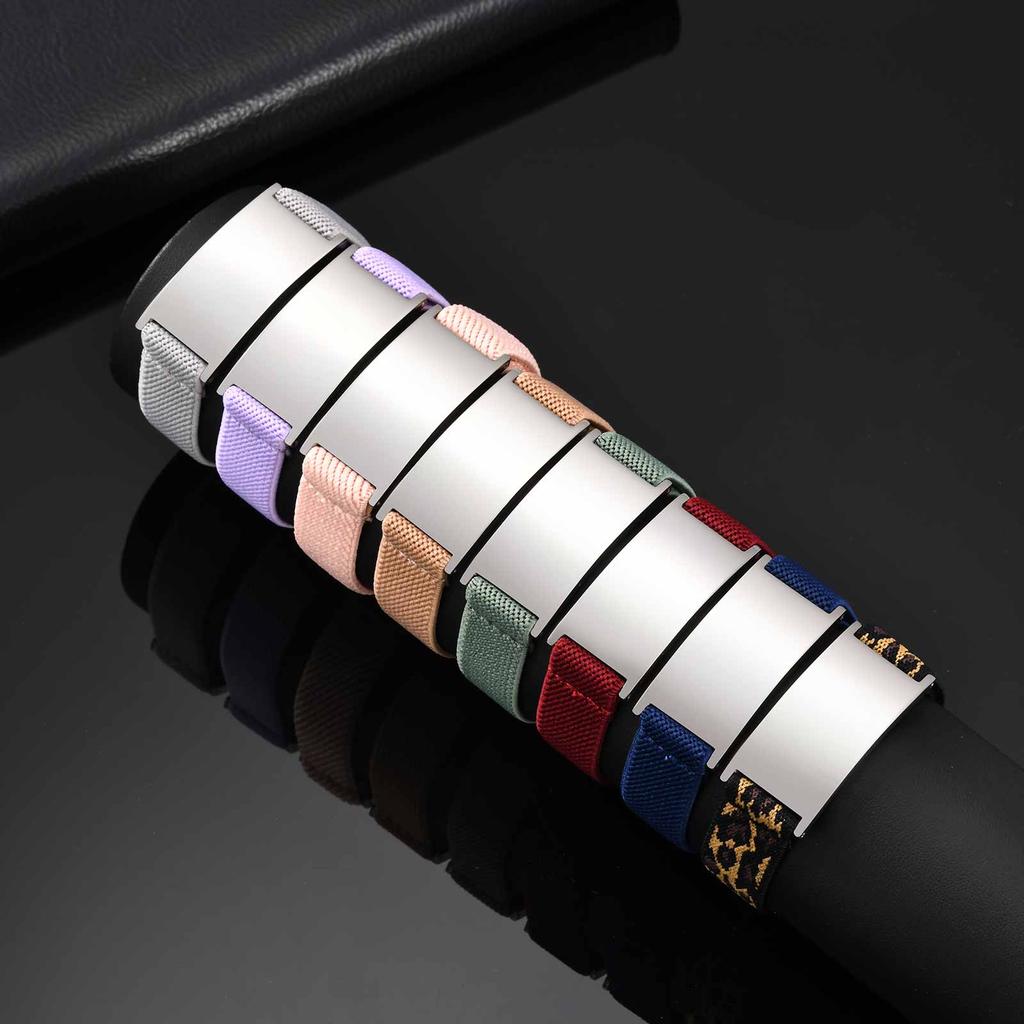 Vnox Free Engraved Curved Plate Bracelets Elastic Wristband for Men Women, Stainless Steel Adjustable Band, Personalized Jewelry