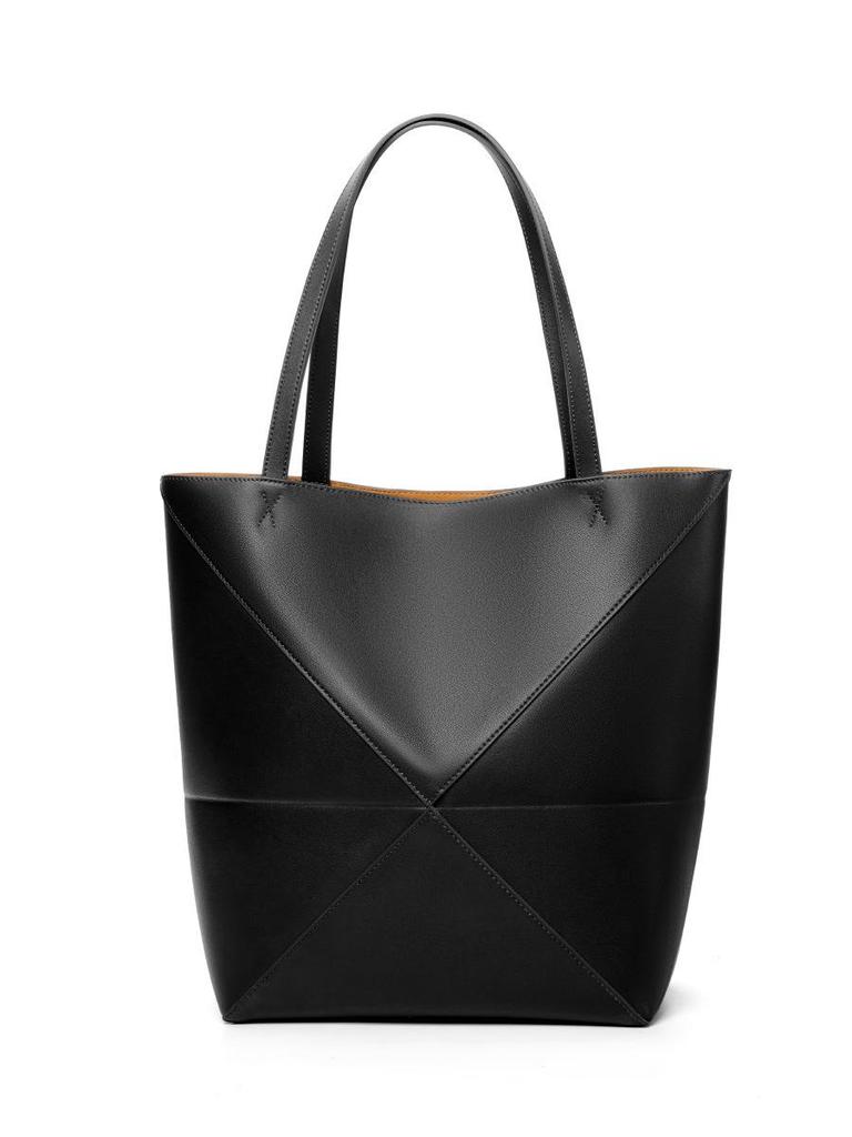 Geometric Foldable Retro Leather Tote - Large Capacity