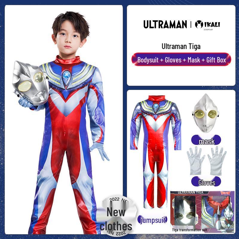 Genuine Ultraman Boys' Tiga Zero Jumpsuit and Leather Suit Set - Cool Spring/Autumn Children's Clothing