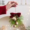 Christmas Jingle Bells Door Hanger Ornament Velvet Bow Pine Cone Bell Pendants For Christmas Decoration Christmas Gift Noel