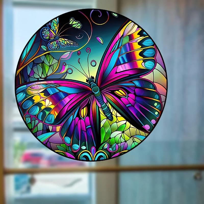 2D Flat Butterfly Round Acrylic Decoration Sign, Home Decor Plaque Hanging Wall Art Decorative Garden Decoration for Room Door Signs Hanging Square Li