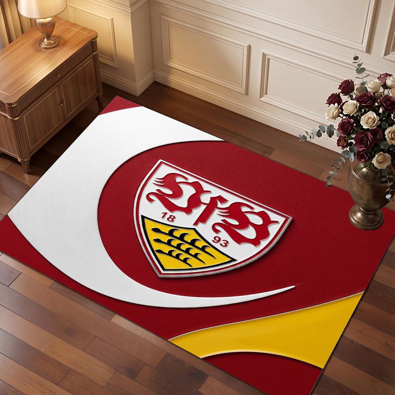VfB Stuttgart Football Print Crystal Velvet Rug, Comfortable Water Absorbent Non Slip Indoor Floor Carpet