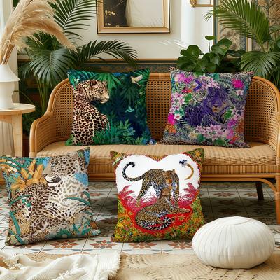 Fashion Animal Leopard Cushion Cover Pillow Case Plush Fabric Soft Double Sided Print Sofa Cushion Cover Throw Pillow Covers