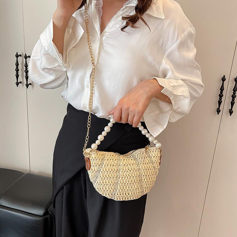 Spring New Casual Straw Woven Beading Shoulder Bags High Quality Personality Fashion Portable Crossbody Bags for Women