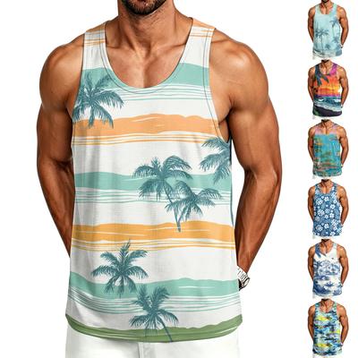 Camiseta sin mangas informal para hombre con estampado hawaiano para deportes al aire libre, sin mangas, cuello redondo, ropa de playa de verano, tejido ligero y transpirable