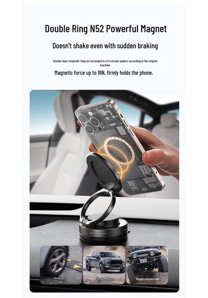 Multi-functional T28-2 Anti-shake Magnetic Car Phone Holder with Vacuum Suction Cup for Dashboard