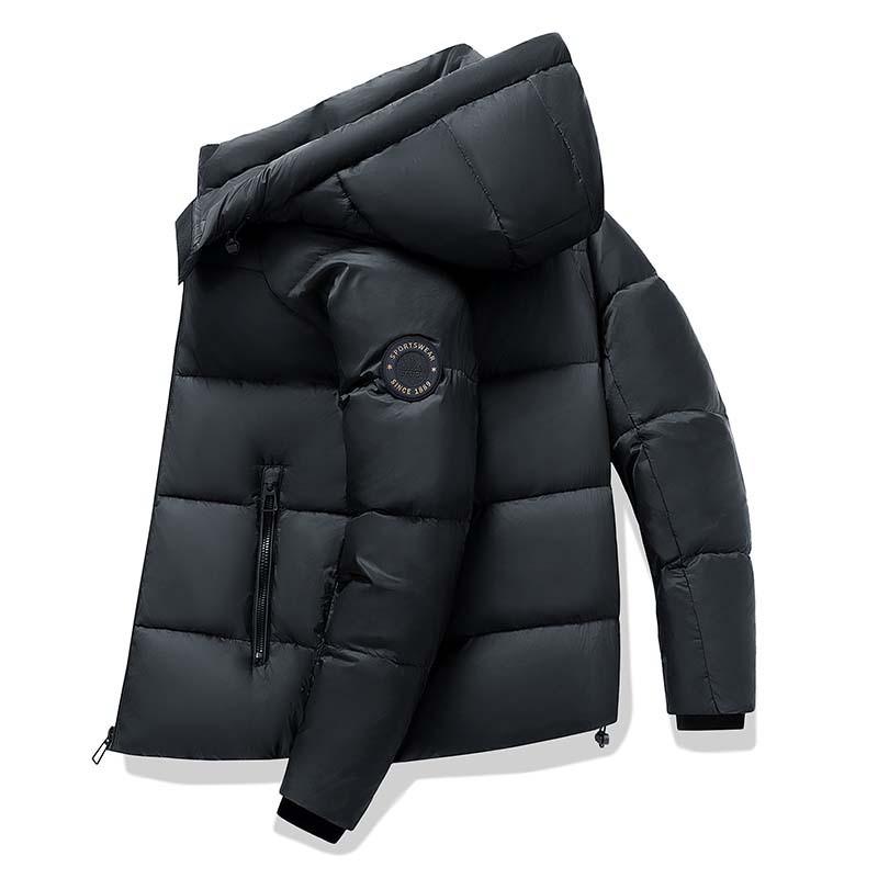 Mens Winter Short Puffer Jacket With Stand Collar Warm White Duck Down Hooded Casual Loose Fit Couples