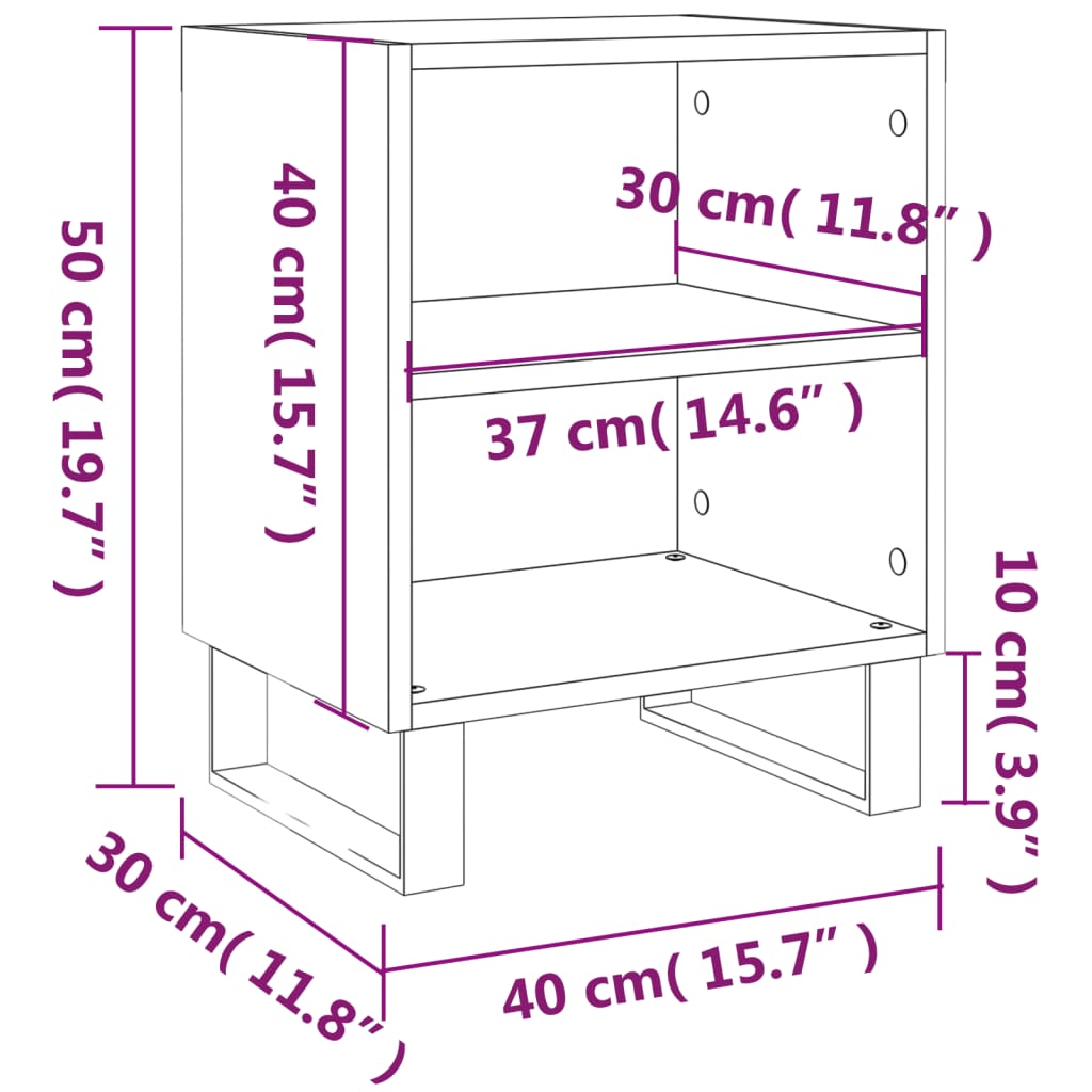 Nightstands (2 Pcs) Smoked Oak Finish 40 X 30 X 50 Cm Engineered Wood