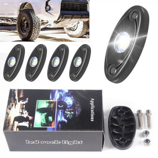 4X White LED Rock Lights Underbody Wheel Light For JEEP Offroad Truck UTV ATV