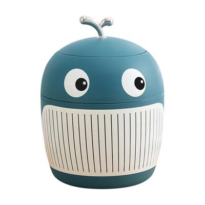 Desktop Trash Can Mini Size Home Decoration Reusable Waste Bin Round Storage Trash with Lid Cartoon Whale Office Table Garbage Can Household Supplies