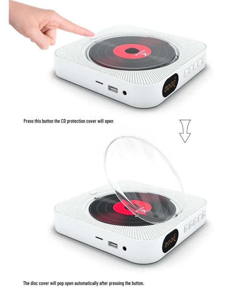 Wall-Mounted Bluetooth CD Speaker & Music Player with Cover - Early Education Learning Repeater & Radio MP3 Player