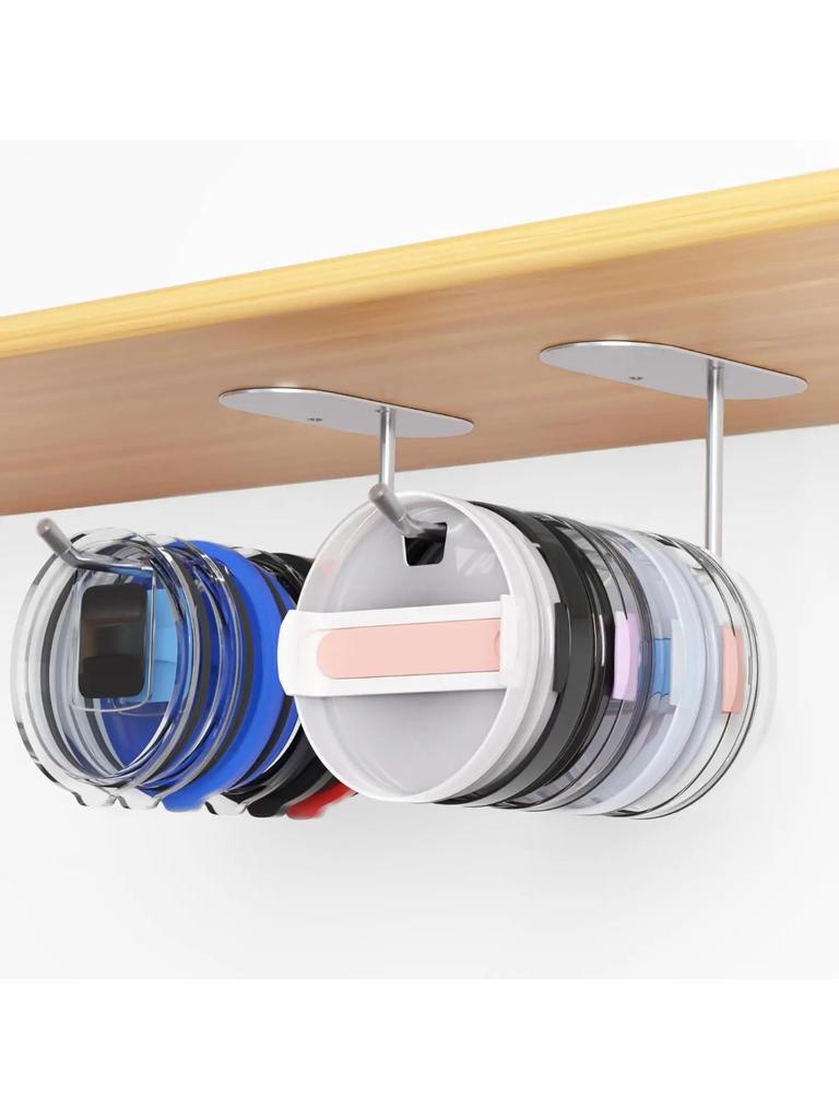 Pachet de 2 organizatoare pentru capac pentru pahare, organizator pentru capac pentru pahare Yeti/Stanley/Capace moderne simple, cârlig pentru capac autoadeziv pentru bucătărie