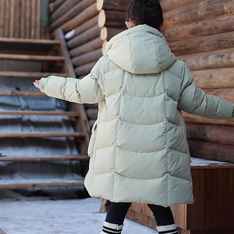 Modische lange Daunenjacken für Mädchen, verdickte Weißenten-Daunenjacken für Kinderprinzessinnen und verdickte Wintermäntel