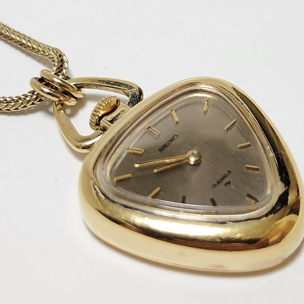 Used Vintage SEIKO Pendant Watch Necklace Watch Manual Wind 17 JEWELS Working Gold Color