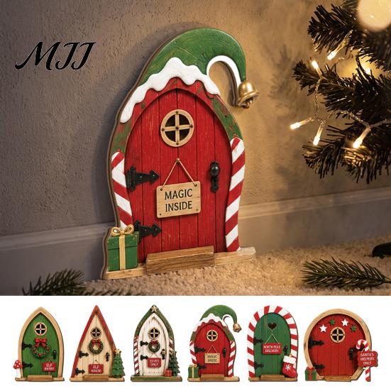 Christmas Tree Decorations Fairy Door Wall Decoration, Solid Wood with Adhesive Backing Design, Atmosphere Props Miniature Tiny for Trunks And Frames