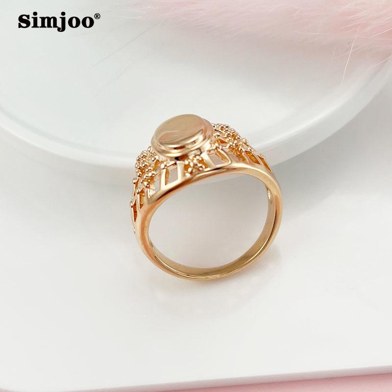 SIMJOO Inel de damă de culoare aur roz, plasă de pescuit ovală netedă