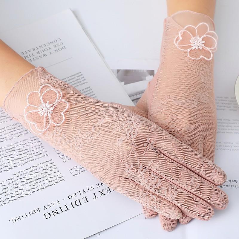 Spring and Summer Women's Sun Protection Gloves Lace Flowers Lightweight Driving Breathable Outdoor Sunshade Cycling Touch Screen Gloves