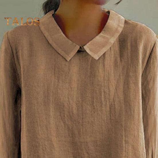 Women Shirt Doll Collar 3/4 Sleeve Pullover Tops Solid Color Loose Fit Thin Shirt Tops Casual Daily Wear