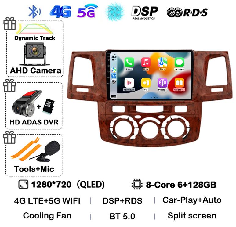 Android 14 Carplay Auto WIFI+4G Radio For Toyota Fortuner HILUX Revo Vigo 2007-2015 Stereo Car Multimedia Video Player GPS QLED