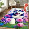 1Pc Blue Husky Flowers Rug, Office Carpet Indoor Outdoor Doormat, Non-Slip, Comfortable, Living, Christmas Halloween, Xmas Gift G138