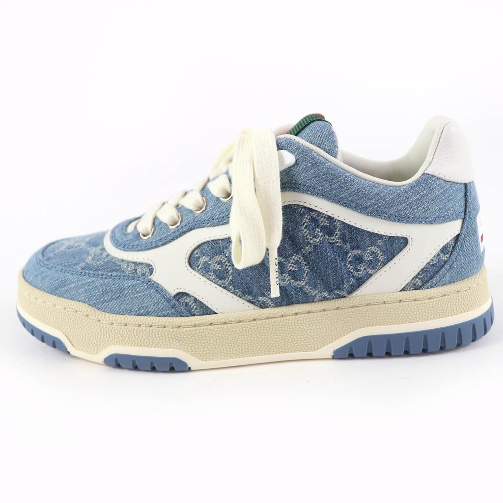 Pristine GUCCI Low Cut Sneakers Reweb GG Denim Leather Indigo Women 35 838831 Used