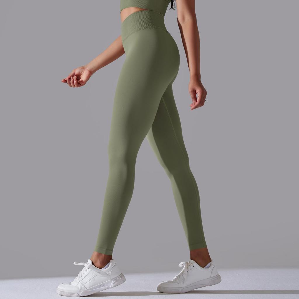 Pantaloni de Yoga Sport Alergare Fitness Tricotați Fără Cusături Culoare Solidă Talie Înaltă Strâmți Fesă Piersică