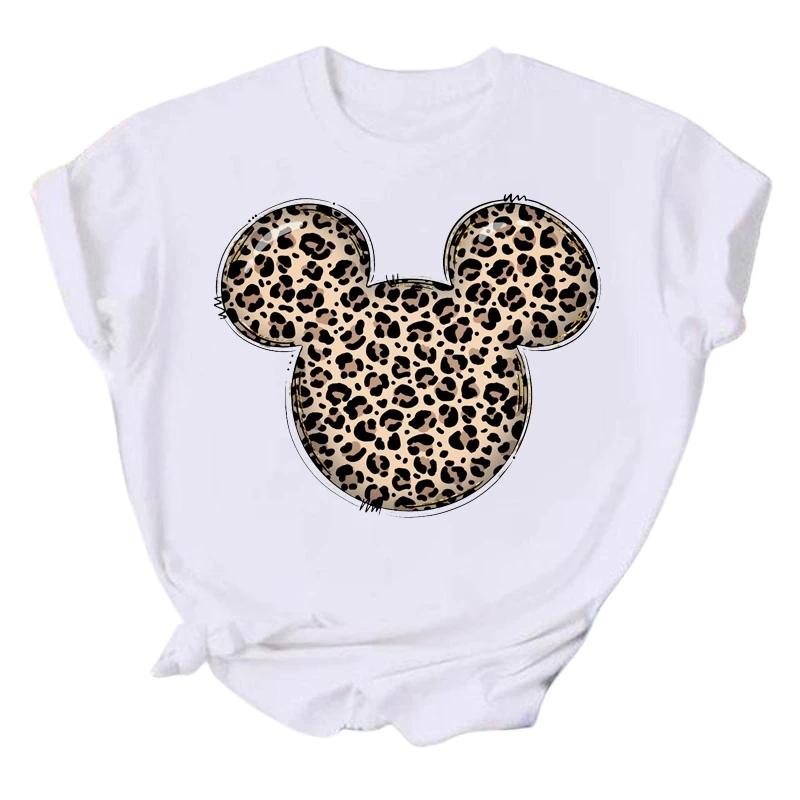 Unisex Mickey Mouse Fashion Leopard Minnie Head T Shirt T-shirt Cartoon Graphic Print Tshirt Streetwear Tops Clothing