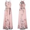 Women's Sleeveless Halter Straight Fit Loose Waist Fresh Floral Print Maxi Chiffon Dress