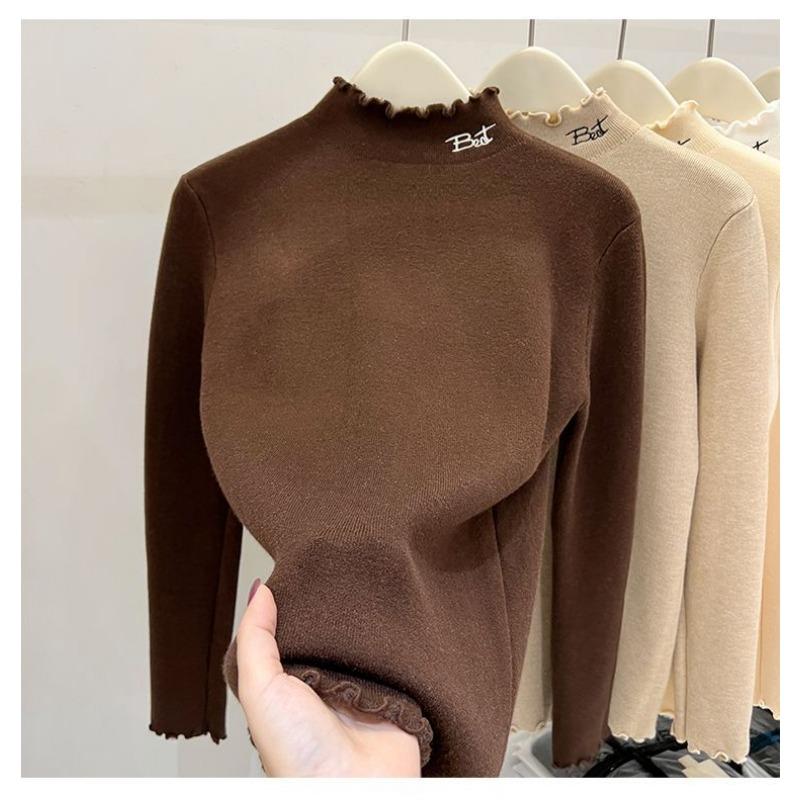 Einteiliger Samtpullover für Damen Verdickter Samt Warm Winter Vielseitiger Halbpullover Innenschichthemd