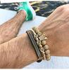 Men's Copper Zirconia Crown Ball Rhombus Double Row Crescent Bracelet Set