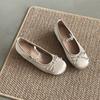 Spring and summer pearl one-word strap single shoes 2026 new French retro temperament bow Mary Jane shoes women