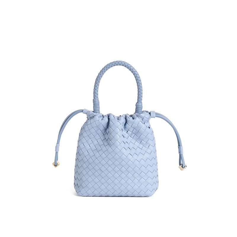 Niche Temperament Woven Bag Fashionable and Elegant High-end Handbag Drawstring Handwoven Bag Genuine Leather Retro Women's Bag