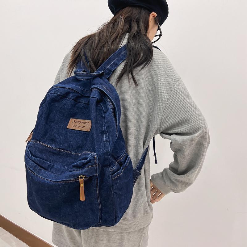Vintage Jeans-Rucksack, Preppy College-Tagesrucksack, Reise-Rucksack, Laptop-Tasche