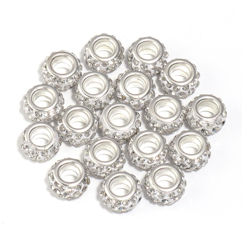 20pcs 11mm Rhinestone Polymer Clay Beads Round Big Hole Loose Spacer Beads For DIY Jewelry Making Bracelets Necklace Accessories