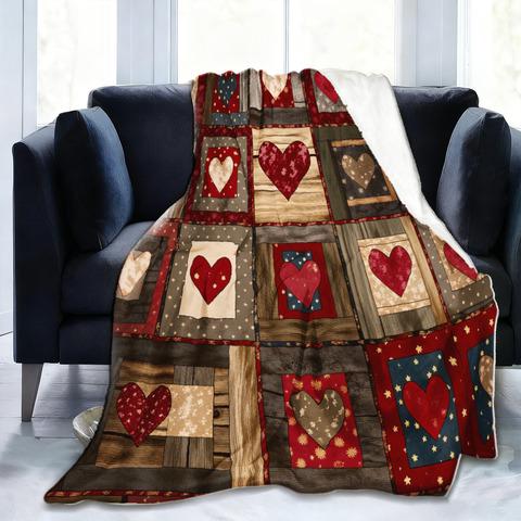 Rustic Heart Pattern Decorative Throw Blanket for Sofa, Bed, Living Room, Home Decor, and Interior Styling