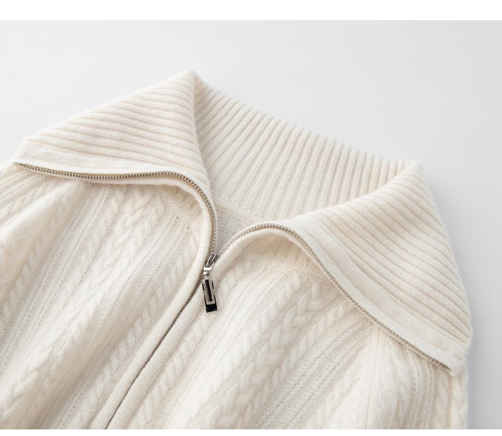 Cashmere Cable Knit Lapel Sweater - Autumn/Winter 2026 Women's Loose Fit, Gentle Style Base Layer