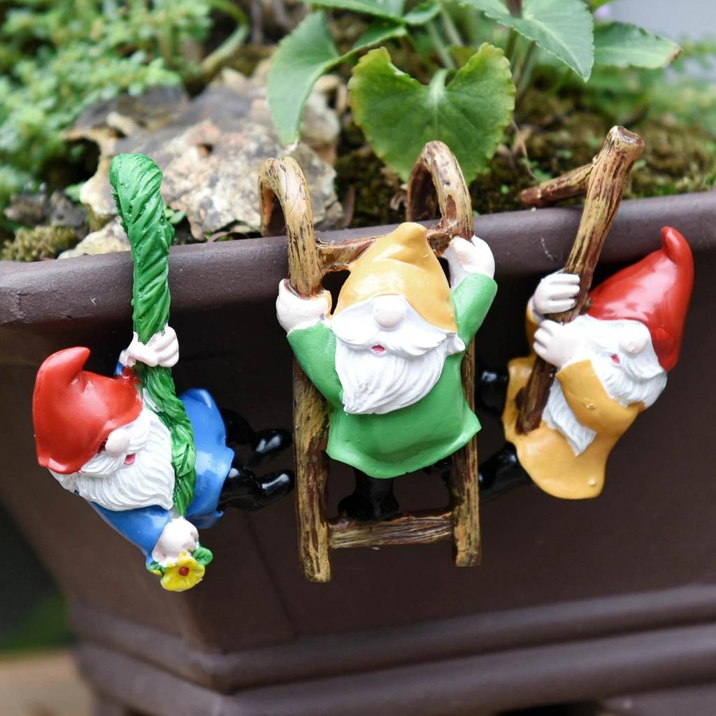 3Pcs: Cute Resin Gnome Pendant for Hanging Cup Flower Pot Home Decor Flower Pot Landscape Decoration Outdoor Garden Decora