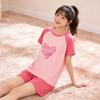 Sweet Peach Heart Dopamine Pajamas for Women, Summer Crew Neck Short Sleeve and Shorts Two-Piece Set, Youthful Girly Style Loungewear