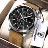 POEDAGAR Functional Luxury Man Wristwatch Date Waterproof Luminous Chronograph Men Watch Male Leather Quartz Watches