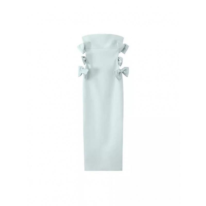

Women s Silk Satin Midi Dress with Bow Detail S небесно-голубой