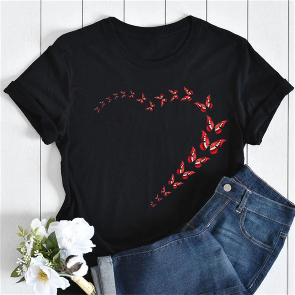 New Women T Shirt Fashion MOM Butterfly Floral Print Tshirt Casual Short Sleeve Tops Tee Women T-shirts 90s Lady Female T Shirt